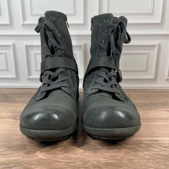 ABEO Verity Leather Combat/Moto Boots Lace Up Buckle Accent EUC Gray Size 9.5N - Picture 8 of 16